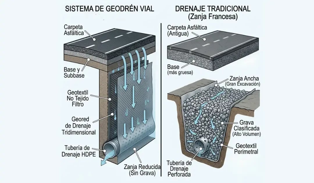 geodren vial vs drenaje frances comparativa geosinteticos para carreteras