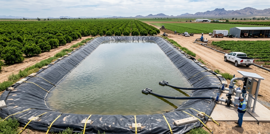 Reservorio de agua con geomembrana HDPE/LLDPE 